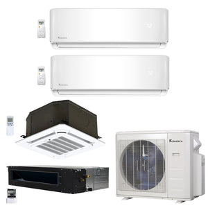 4-Zone Klimaire 21.9 SEER2 Multi Split Wall Mount Ducted Recessed Ceiling Cassette Air Conditioner Heat Pump System 12+12+12+12