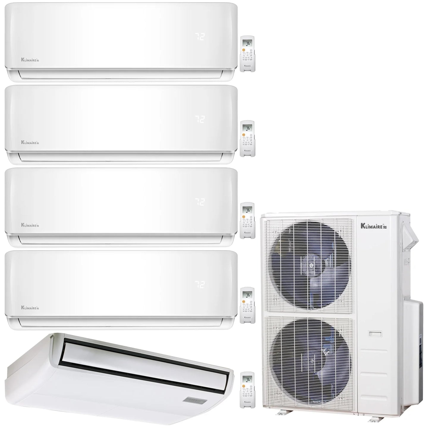 5-Zone Klimaire 21.3 SEER2 Multi Split Wall Mount Floor-ceiling Air Conditioner Heat Pump System 9+9+9+9+24