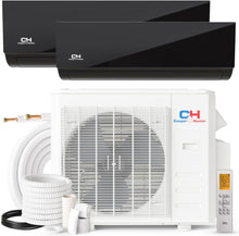 Cooper & Hunter 18,000 BTU Olivia Series, Midnight Edition, Dual Zone Compressor with 9000 + 12000 BTU Wall Mount Air Handlers Ductless Mini Split A/C and Heater Including Installation Kits