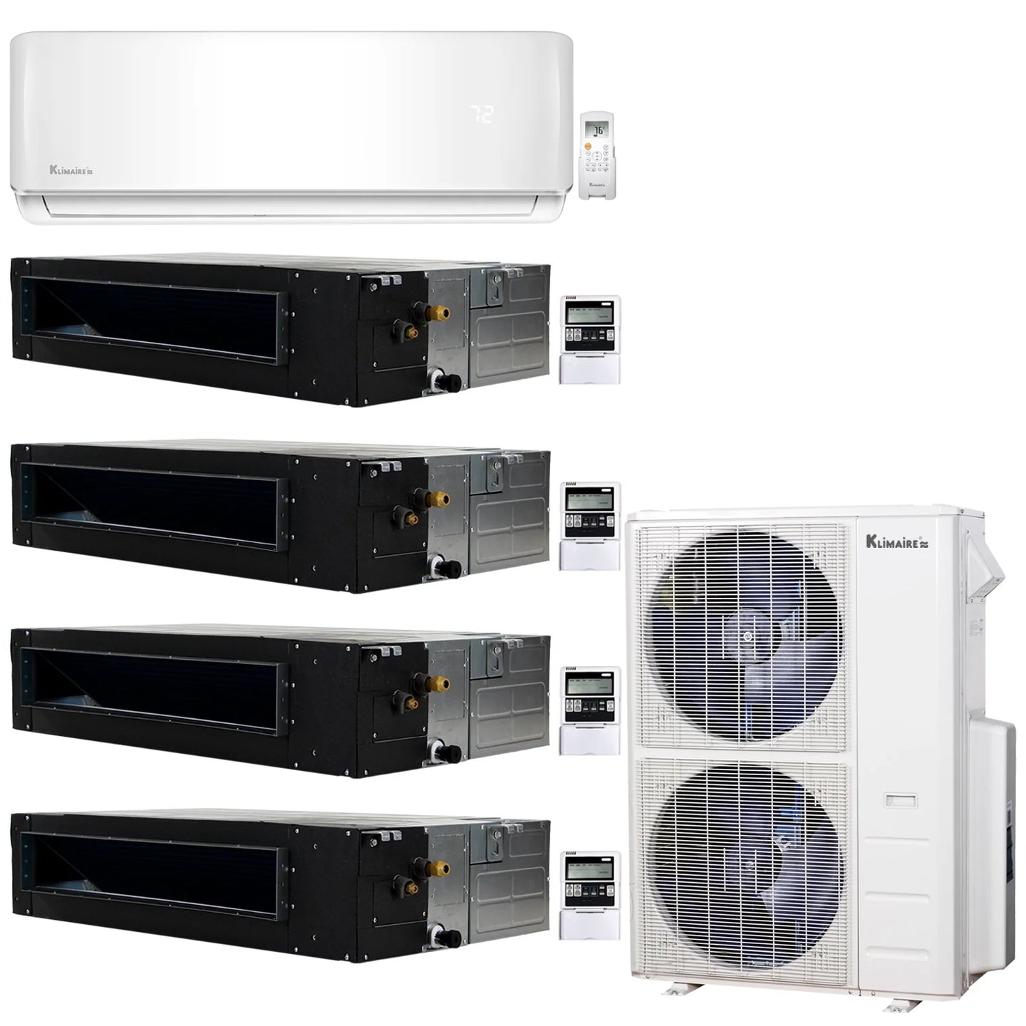 5-Zone Klimaire 20.1 SEER2 Multi Split Wall Mount Ducted Recessed Air Conditioner Heat Pump System 9+12+12+12+12