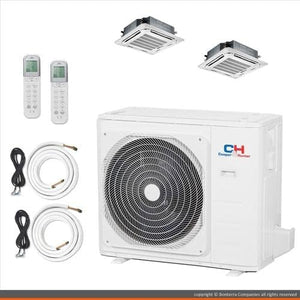 COOPER AND HUNTER Dual 2 Zone Ductless Mini Split Ceiling Cassette Air Conditioner Heat Pump 24000 24000 Multi