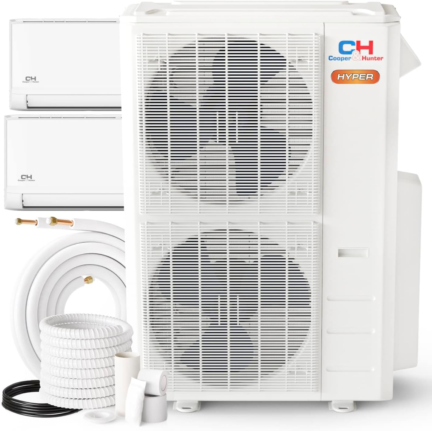 Cooper & Hunter Hyper Heat 48,000 BTU Dual Zone 18,000 + 24,000 BTU Wall Mount Ductless Mini Split Heat Pump Air Conditioner System with Two Installation Kits