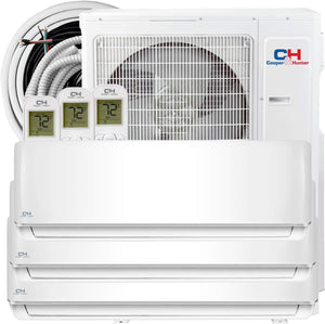 Cooper & Hunter 48,000 BTU Tri 3 Zone 18,000 + 18,000 + 18,000 BTU Ductless Mini Split Air Conditioner Heat Pump Full Set