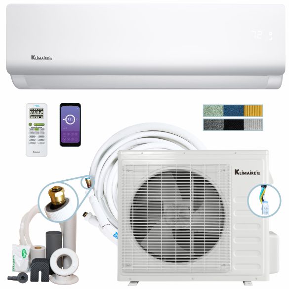 Klimaire DIY 24,000 BTU - 18 SEER Ductless Mini Split Heat Pump Air Conditioner With 25 ft Pre-Charged Installation Kit & Wi-fi - 230V