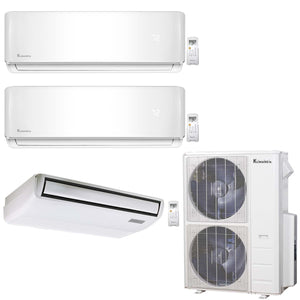 3-Zone Klimaire 23.9 SEER2 Multi Split Wall Mount Foor-Ceiling Air Conditioner Heat Pump System 18+18+24