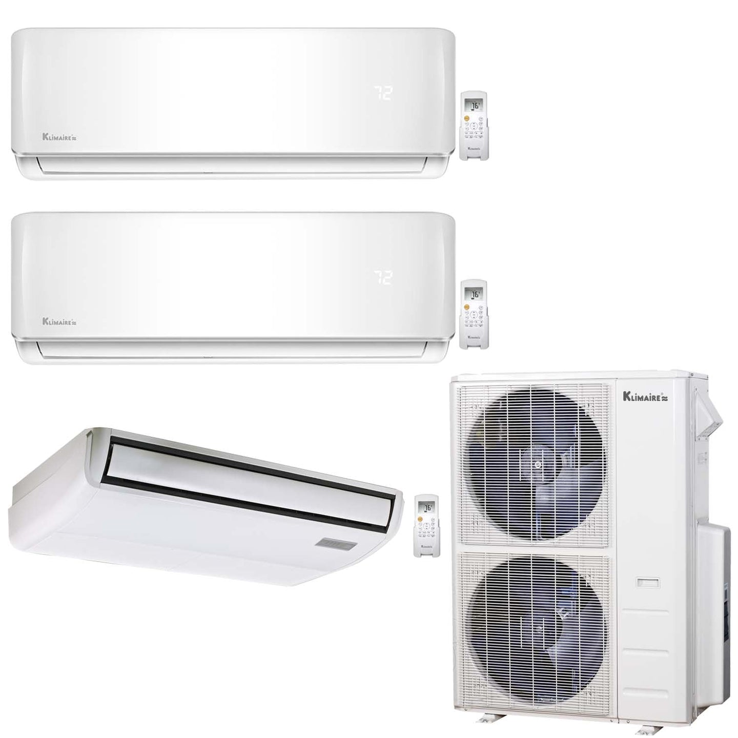 3-Zone Klimaire 23.9 SEER2 Multi Split Wall Mount Foor-Ceiling Air Conditioner Heat Pump System 18+18+24