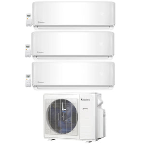 3-Zone Klimaire 23.9 SEER2 Multi Split Wall Mount Air Conditioner Heat Pump System 12+12+18