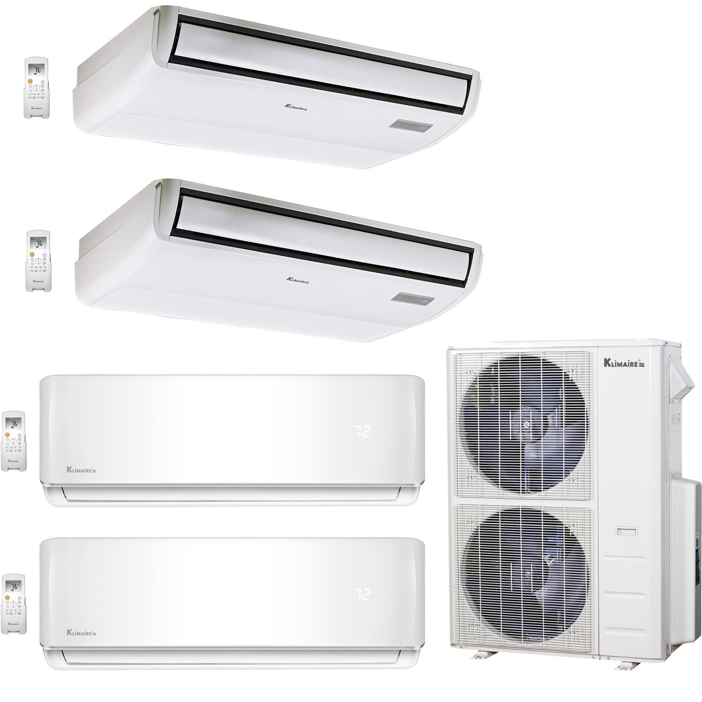 4-Zone Klimaire 23.9 SEER2 Multi Split Wall Mount Floor-ceiling Air Conditioner Heat Pump System 12+12+18+18