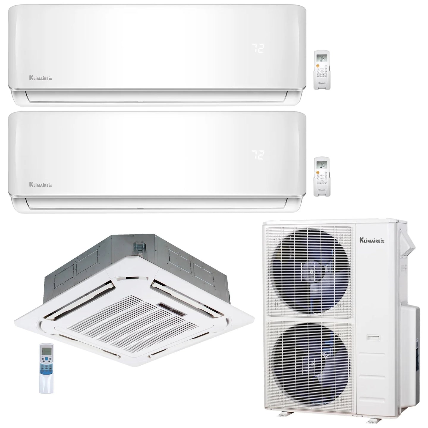 3-Zone Klimaire 23.9 SEER2 Multi Split Wall Mount Ceiling Cassette Air Conditioner Heat Pump System 12+18+24