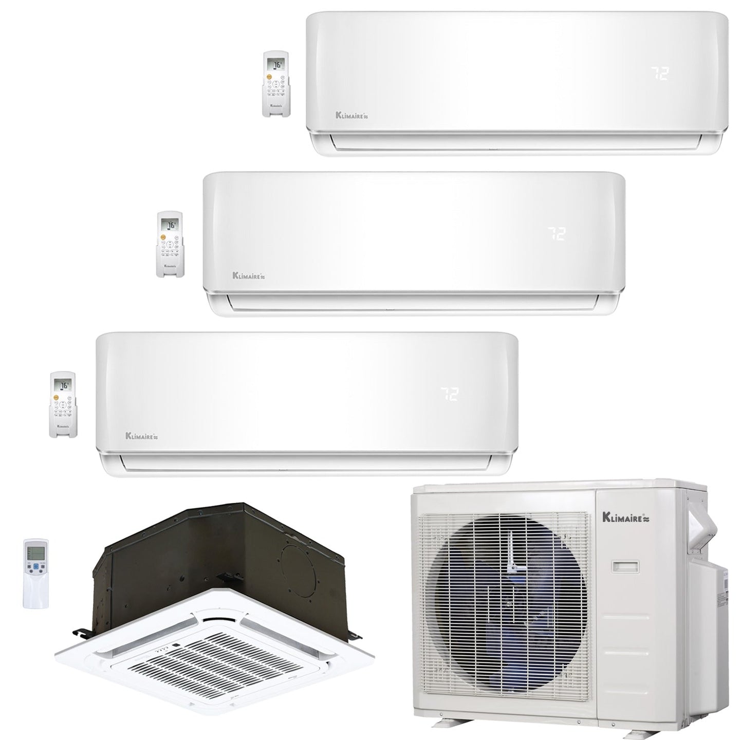 4-Zone Klimaire 23.9 SEER2 Multi Split Wall Mount Ceiling Cassette Air Conditioner Heat Pump System 9+9+12+18