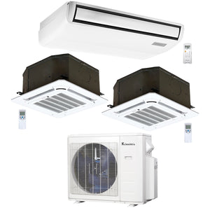 3-Zone Klimaire 23.9 SEER2 Mylti Split Ceiling Cassette Floor-Ceiling Air Conditioner Heat Pump System 12+12+18