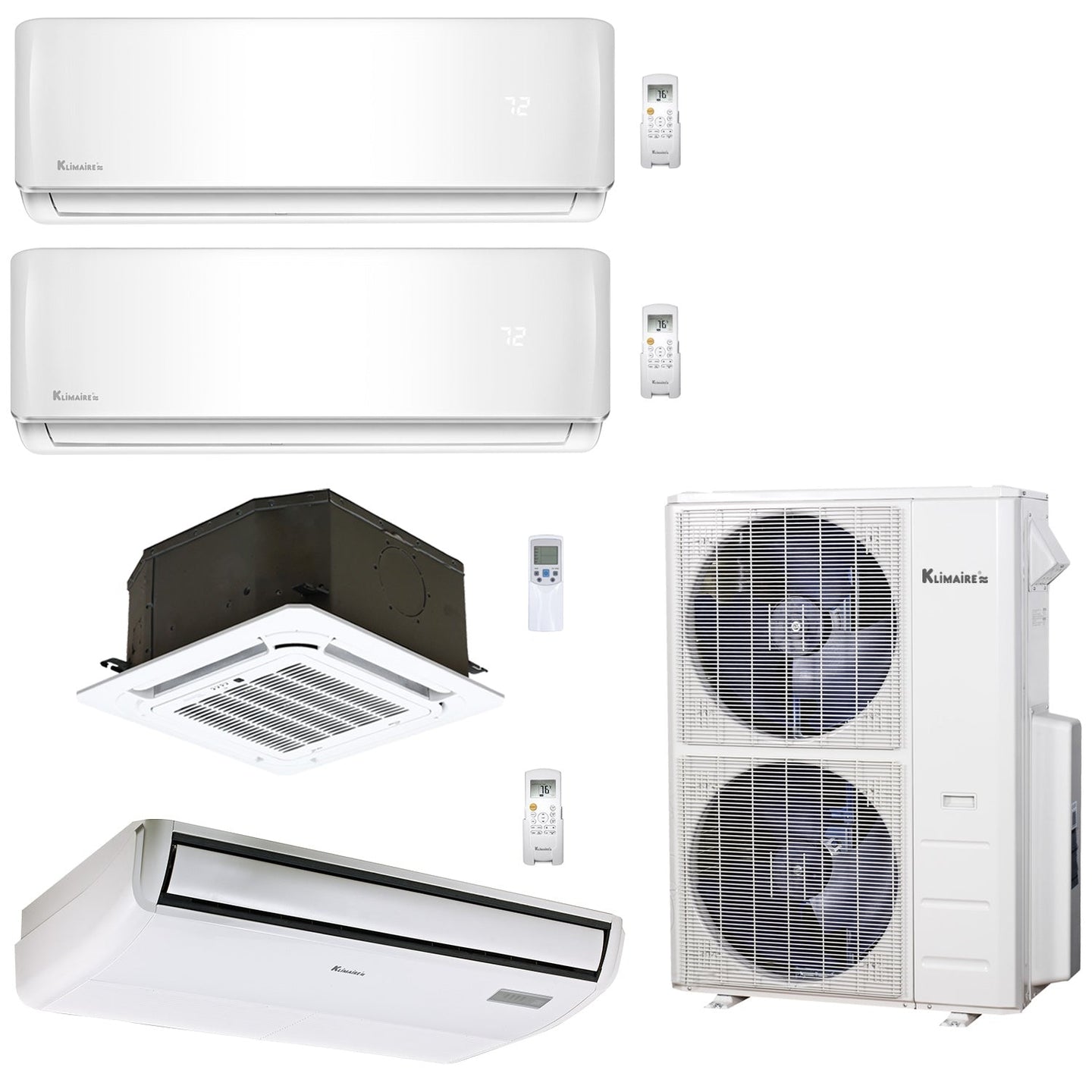 4-Zone Klimaire 23.9 SEER2 Multi Split Wall Mount Ceiling Cassette Floor-ceiling Air Conditioner Heat Pump System 9+9+12+24