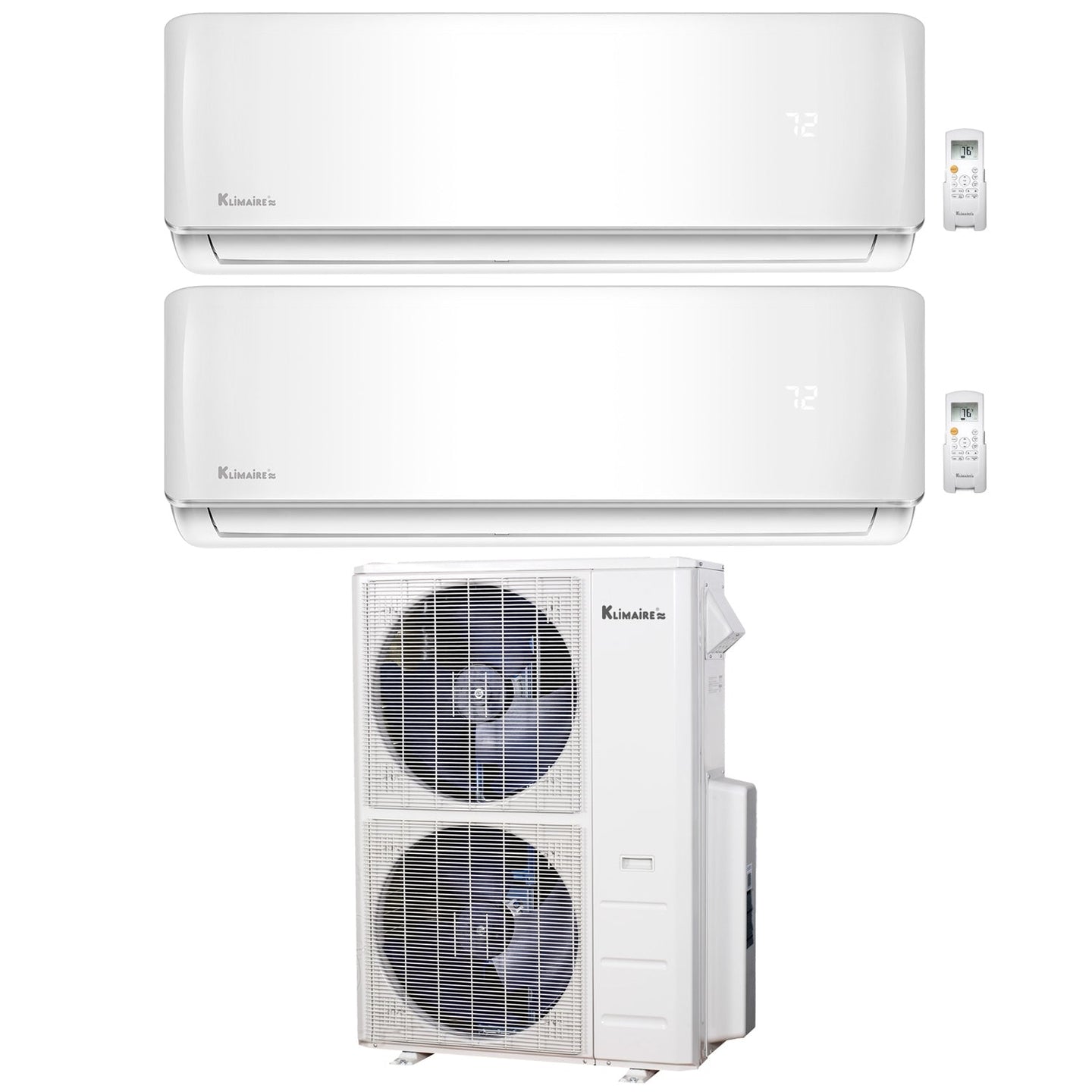 2-Zone Klimaire 21.1 SEER2 Multi Split Wall Mount Air Conditioner Heat Pump System 12+24