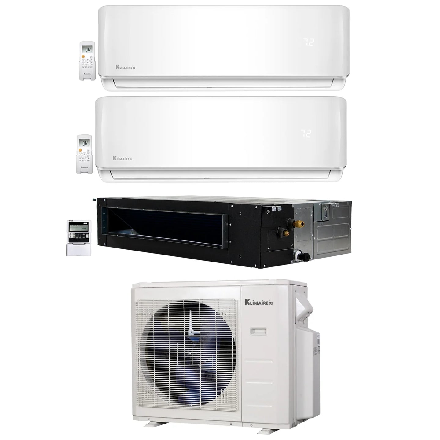 3-Zone Klimaire 21.9 SEER2 Multi Split Wall Mount Ceiling Recessed Air Conditoner Heat Pump System 9+9+18