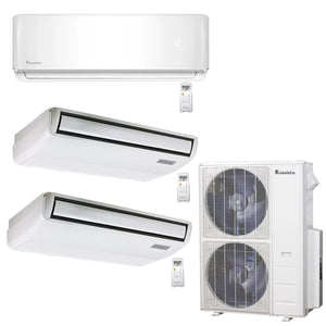 3-Zone Klimaire 23.9 SEER2 Multi Split Floor-Ceiling Wall Mount Air Conditioner Heat Pump System 18+18+24