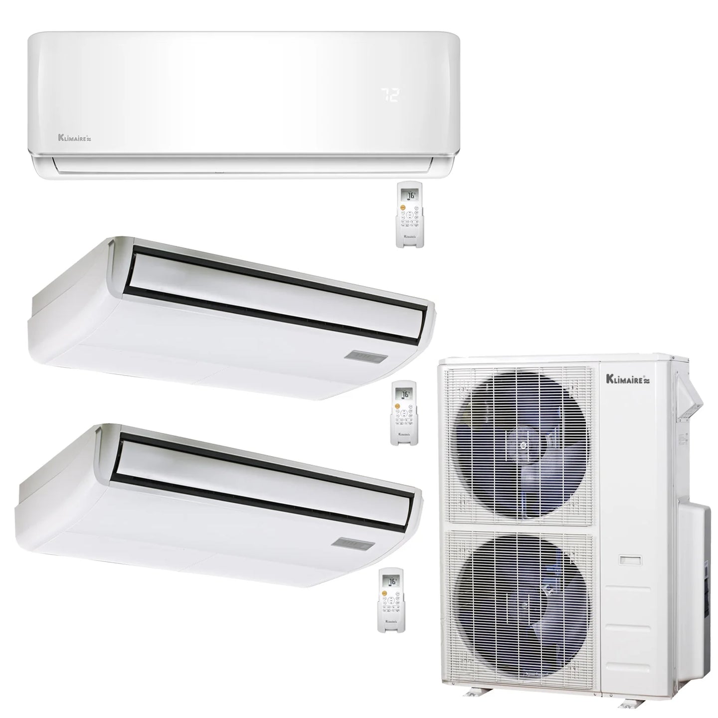 3-Zone Klimaire 23.9 SEER2 Multi Split Floor-Ceiling Wall Mount Air Conditioner Heat Pump System 18+18+24