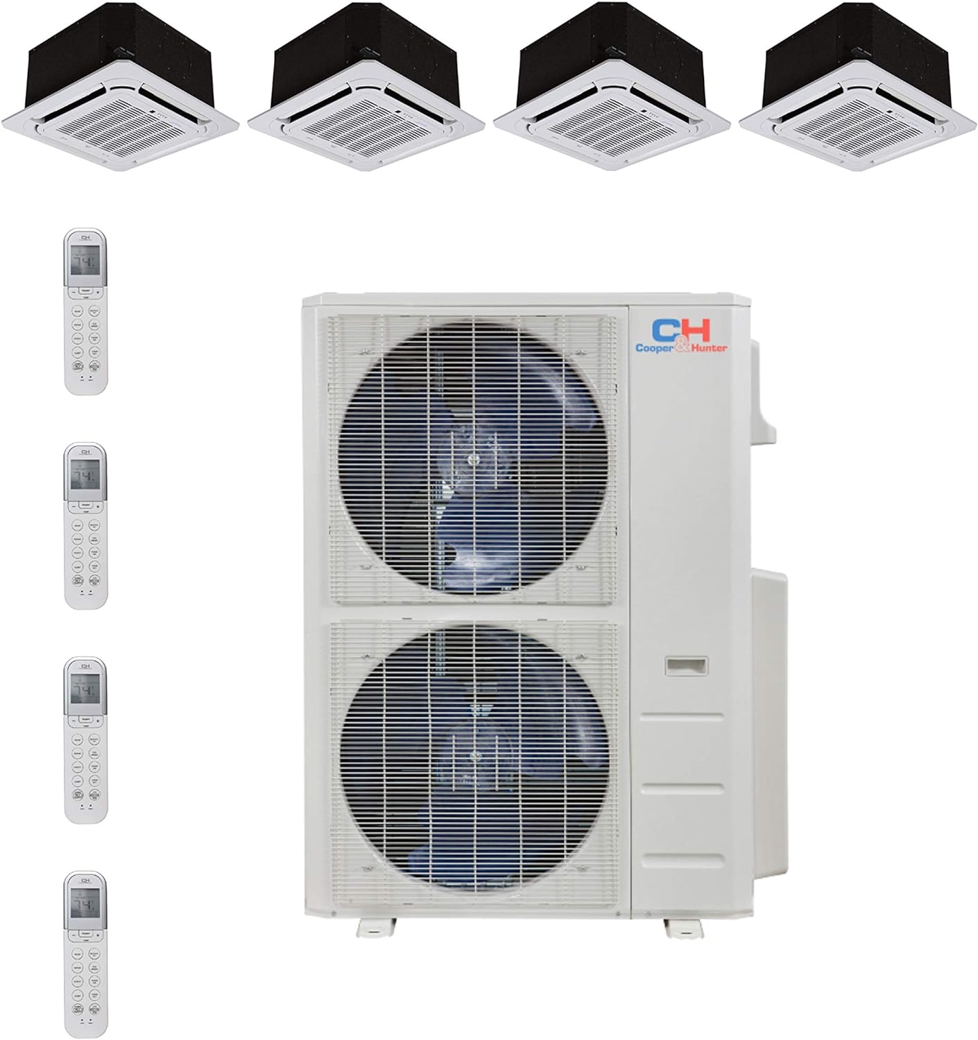 COOPER AND HUNTER Quad 4 Zone Ductless Mini Split Air Conditioner Ceiling Cassette Heat Pump 9000 9000 18000 24000