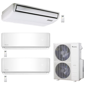 3-Zone Klimaire 23.9 SEER2 Multi Split Wall Mount Foor-ceiling Air Conditioner Heat Pump System 12+18+24