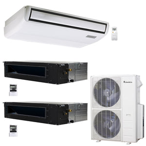 3-Zone Klimaire 21.9 SEER2 Multi Split Ducted Recessed Floor-ceiling Air Conditioner Heat Pump System 18+18+24