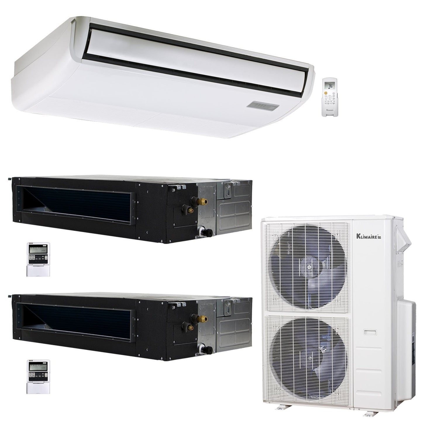 3-Zone Klimaire 21.9 SEER2 Multi Split Ducted Recessed Floor-ceiling Air Conditioner Heat Pump System 18+18+24