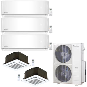5-Zone Klimaire 21.3 SEER2 Multi Split Wall Mount Ceiling Cassette Air Conditioner Heat Pump System 9+9+9+12+24