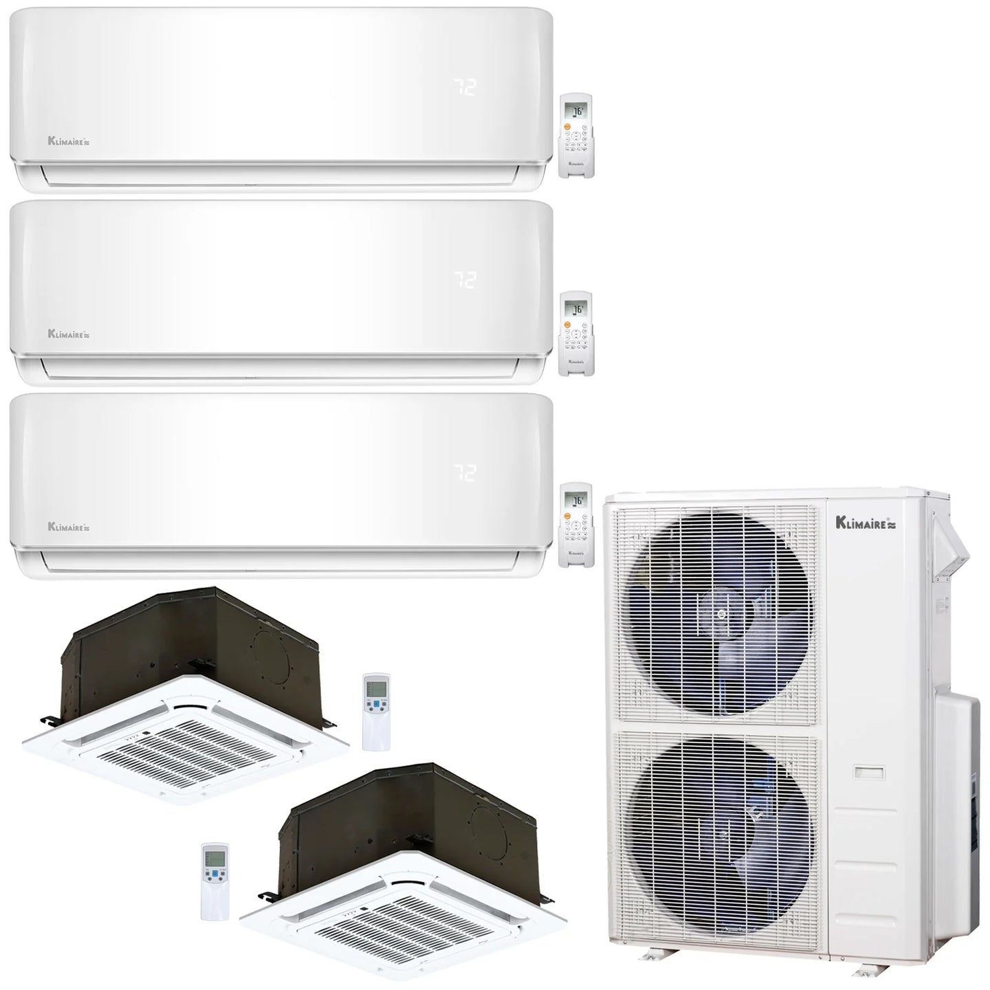 5-Zone Klimaire 21.3 SEER2 Multi Split Wall Mount Ceiling Cassette Air Conditioner Heat Pump System 9+9+9+12+24