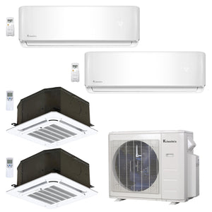 4-Zone Klimaire 23.9 SEER2 Multi Split Ceiling Cassette Air Conditioner Heat Pump System 12+12+12+12