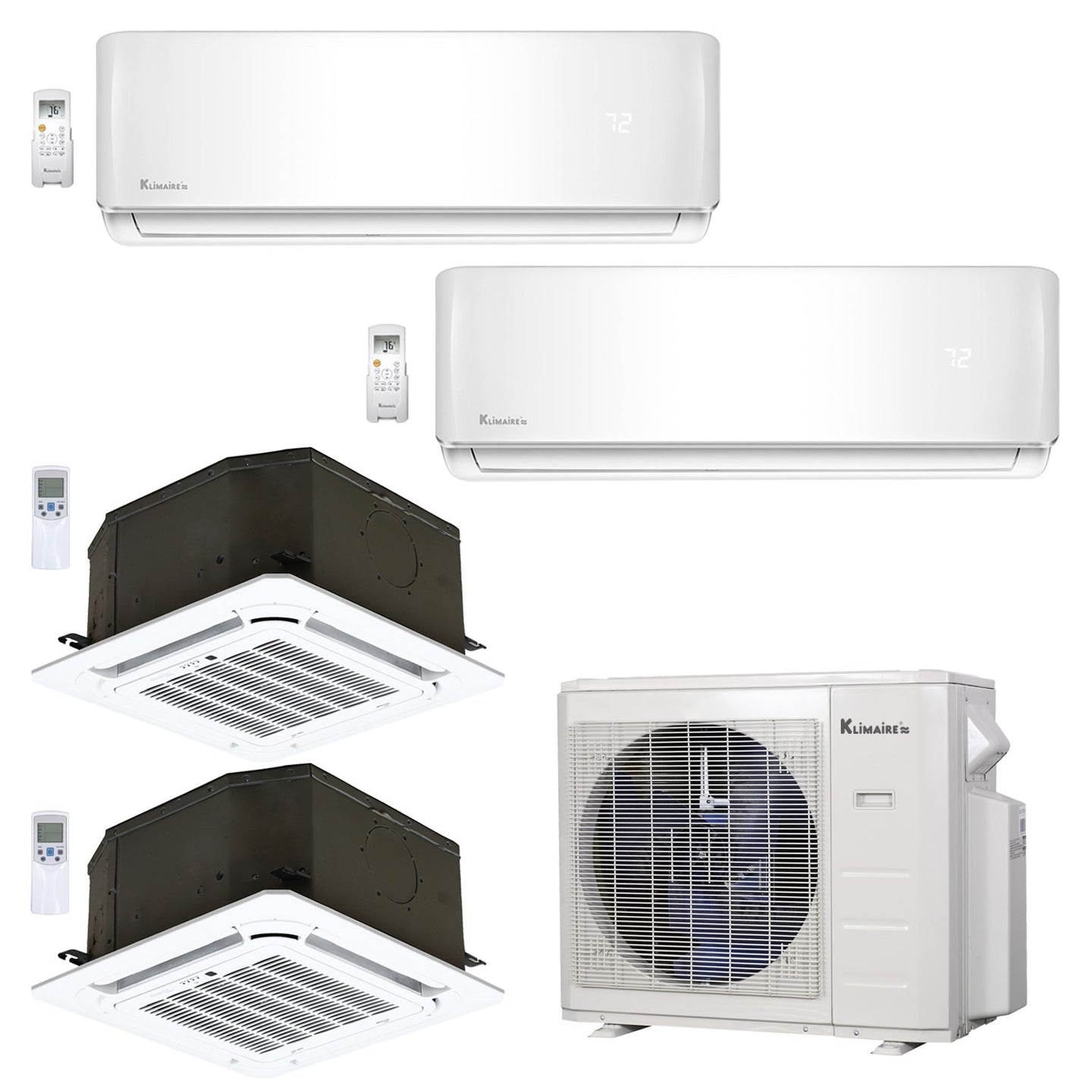 4-Zone Klimaire 23.9 SEER2 Multi Split Ceiling Cassette Air Conditioner Heat Pump System 12+12+12+12