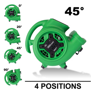 XPOWER P-230AT 1/4 HP 925 CFM Multi-Purpose Mini Mighty Air Mover, Utility Fan, Dryer, Blower with Built-in Power Outlets and Timer - Green