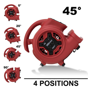 XPOWER P-230AT 1/4 HP 925 CFM Multi-Purpose Mini Mighty Air Mover, Utility Fan, Dryer, Blower with Built-in Power Outlets and Timer - Red