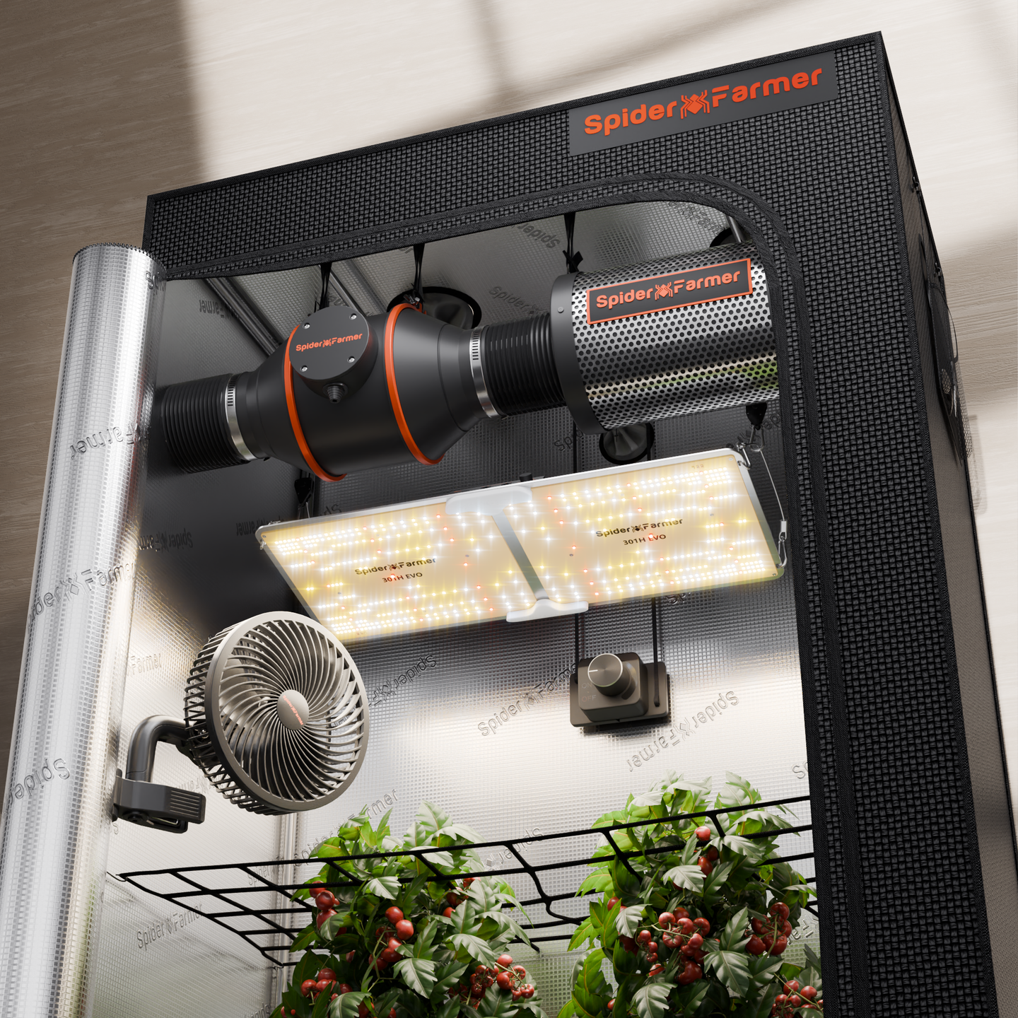 2025 Spider Farmer 2x4 Complete Grow Tent Kit丨SF2000 301H EVO Full Spectrum LED Grow Light丨6” Clip Fan丨4” Ventilation System with Speed Controller
