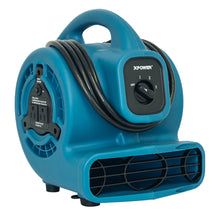 XPOWER P-80A 600 CFM Multi-Purpose Mini Mighty Air Mover, Utility Fan, Dryer, Blower with Built-in Power Outlets - Blue