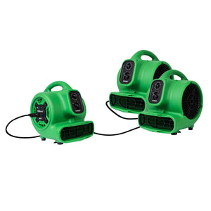 XPOWER P-230AT 1/4 HP 925 CFM Multi-Purpose Mini Mighty Air Mover, Utility Fan, Dryer, Blower with Built-in Power Outlets and Timer - Green