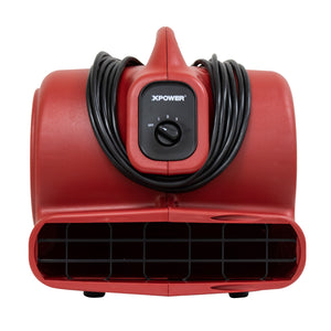 XPOWER X-600A 1/3 HP 2400 CFM 3 Speed Air Mover, Carpet Dryer, Floor Fan, Blower with Built-in GFCI Power Outlets - Red