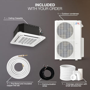 Cooper & Hunter 48,000 BTU Ceiling Cassette Ductless Mini Split AC/Heating System with Wall Thermostat and Installation Kit