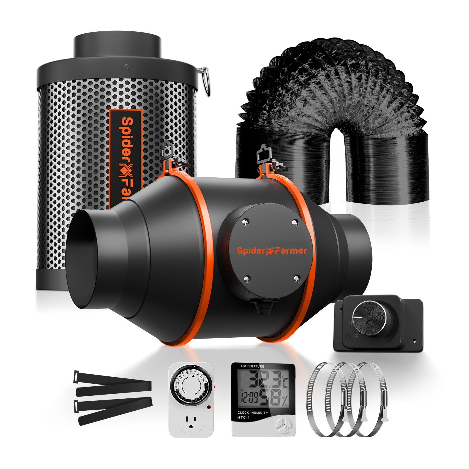 tent ventilation system Spider Farmer 4-Inch 205 CFM Inline Fan Kits with Speed Controller Grow Tent Ventilation System