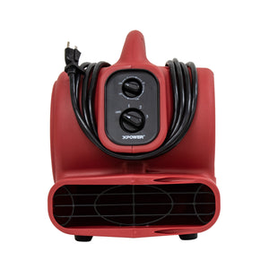 XPOWER P-230AT 1/4 HP 925 CFM Multi-Purpose Mini Mighty Air Mover, Utility Fan, Dryer, Blower with Built-in Power Outlets and Timer - Red