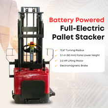SUNMAX PS3300FE-4M Full-Electric Pallet Stacker – 157" Max Lift Height, 3300 lbs Capacity, Adjustable Legs
