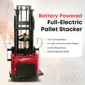 SUNMAX PS3300FE-4M Full-Electric Pallet Stacker – 157" Max Lift Height, 3300 lbs Capacity, Adjustable Legs