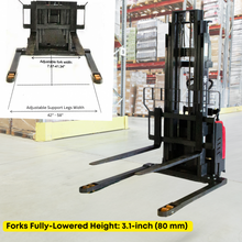 SUNMAX PS3300FE-4M Full-Electric Pallet Stacker – 157" Max Lift Height, 3300 lbs Capacity, Adjustable Legs