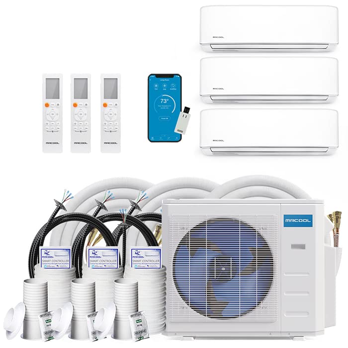 MRCOOL DIY Mini Split - 36,000 BTU 3 Zone Ductless Air Conditioner and Heat Pump with 16, 25, 25ft lines. Install Kit, DIYM336HPW02C07