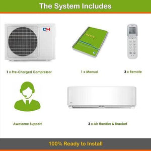 Tri 3 Zone Mini Split Ductless Air Conditioner Heat Pump 12000 12000 12000 Multi