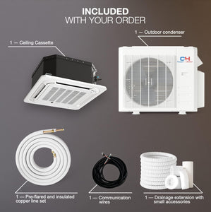 Cooper & Hunter 12,000 BTU Ceiling Cassette Ductless Mini Split AC/Heating System with Heat Pump Wall Thermostat and Installation Kit