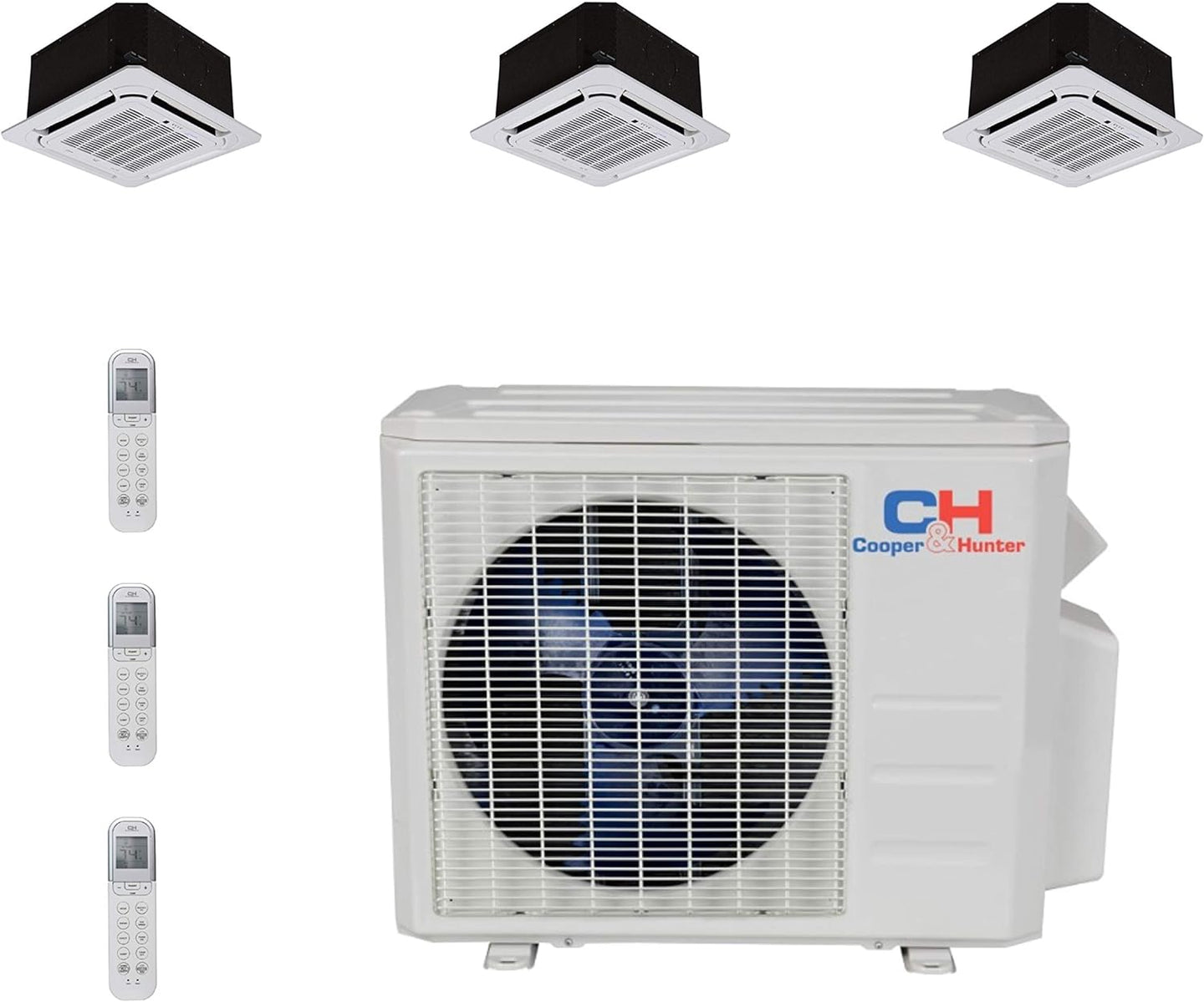 COOPER AND HUNTER Tri 3 Zone Ductless Mini Split Air Conditioner Ceiling Cassette Heat Pump 12000 12000 18000