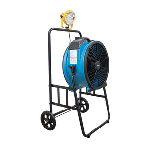 XPOWER FA-420K6 1/3 HP 3600 CFM 5 Speed 18" Warehouse, Dock, Trailer Cooling Fan with Built-in 3-Hour Timer, 420T-Black Mobile Trolley, and L-30 LED Spotlight - Blue