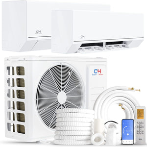 Cooper & Hunter Astoria Series 28,000 BTU Dual Zone with 12000 18000 BTU Wall Mount Handlers Ductless Mini Split A/C and Heater with Installation Kits