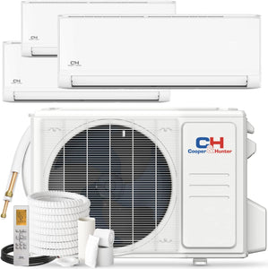 Cooper & Hunter OLIVIA Series Tri 3 Zone 6000 9000 12000 BTU 23.8 SEER Multi Zone Ductless Mini Split Air Conditioner and Heater Full Set with 25ft Installation Kits