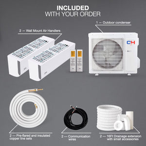 Cooper & Hunter 18,000 BTU Dual Zone Mini Split AC/Heating System 6,000 + 12,000 BTU, 22.9 SEER2, Wall Mount Ductless Air to Air Inverter Including Installation Kits