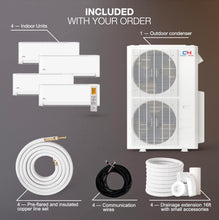 Cooper & Hunter 55,000 BTU Quad 4 Zone 12,000 + 12,000 + 12,000 + 24,000 BTU Ductless Mini Split AC/Heating System with 25ft Installation Kits