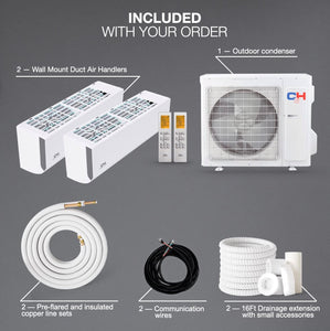 Cooper & Hunter 36,000 BTU, 23.9 SEER2, Dual Zone Wall Mount 12000 24000 BTU Ductless Mini Split Air Conditioner Heat Pump Full Set with 25ft Installation Kits